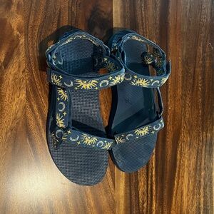 Teva Navy Sandals with Yellow Embroidery